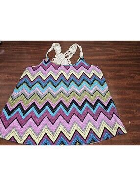 Women's Medium Chevron Tank Top Crochet Macrame Racerback Boho Festival Tank